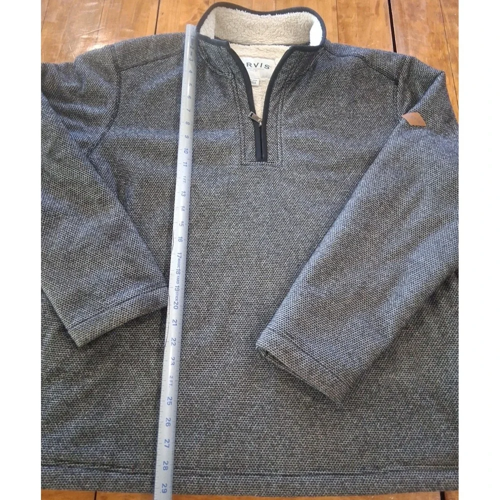 Orvis Classic Collection Sherpa Lined Pullover Men XXL Gray Textured Fleece Knit